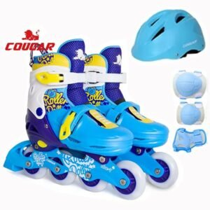 MZS805-QS Blue Adjustable Kids Inline Roller Skates Shoes for Beginner LED Light Up Wheels