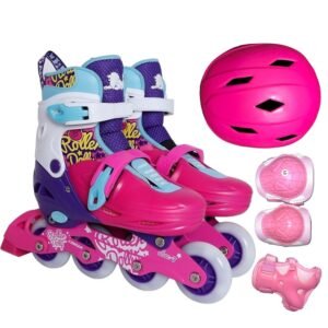 MZS805-QS Pink Great Adjustable Roller Skates Shoes for Beginner Led Light Up Wheels