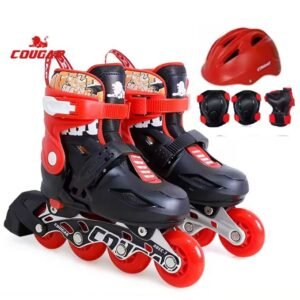 MZS887PS-QS Great Kids Skate Shoe, Full Safety kits & LED light Wheels Black/Red